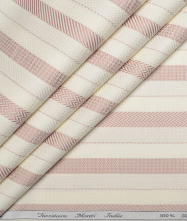 Tessitura Monti  Giza Cotton Striped Shirting Fabric (Cream & Turkish Rose)