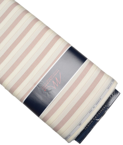 Tessitura Monti  Giza Cotton Striped Shirting Fabric (Cream & Turkish Rose)