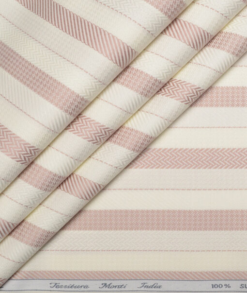 Tessitura Monti  Giza Cotton Striped Shirting Fabric (Cream & Turkish Rose)