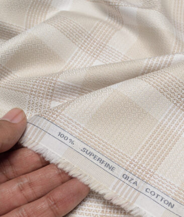 Tessitura Monti  Giza Cotton Checks Shirting Fabric (White & Beige)