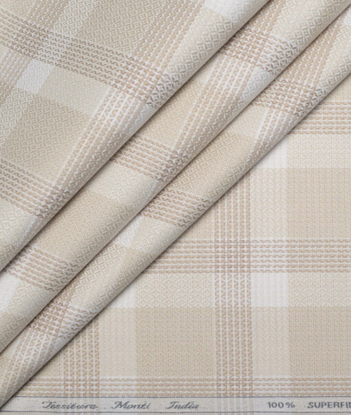 Tessitura Monti Giza Cotton Checks Shirting Fabric (White & Beige) Tessitura Monti Giza Cotton Checks Shirting Fabric (White & Beige)