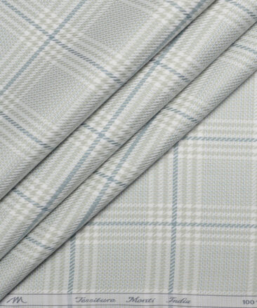 Tessitura Monti  Giza Cotton Checks Shirting Fabric (White & Green)