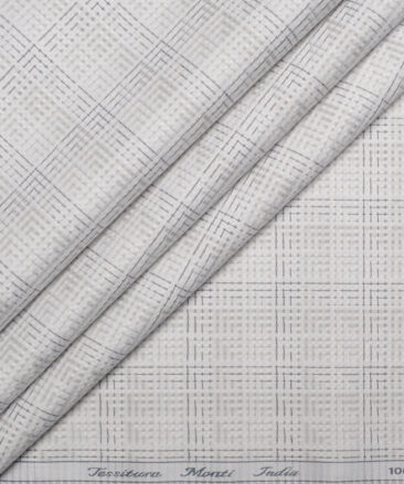 Tessitura Monti  Giza Cotton Checks Shirting Fabric (White & Grey)