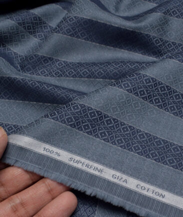 Tessitura Monti  Giza Cotton Striped Shirting Fabric (Grey & Dark Blue)