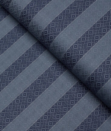 Tessitura Monti  Giza Cotton Striped Shirting Fabric (Grey & Dark Blue)