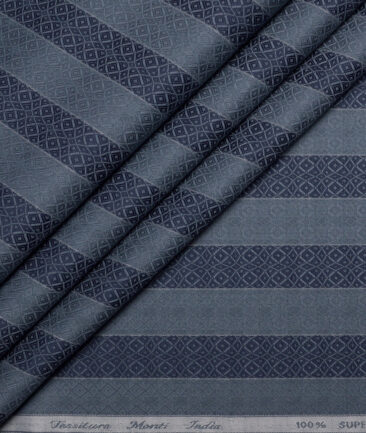 Tessitura Monti  Giza Cotton Striped Shirting Fabric (Grey & Dark Blue)