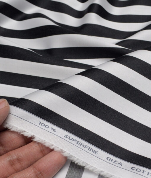 Tessitura Monti  Giza Cotton Striped Shirting Fabric (White & Black)