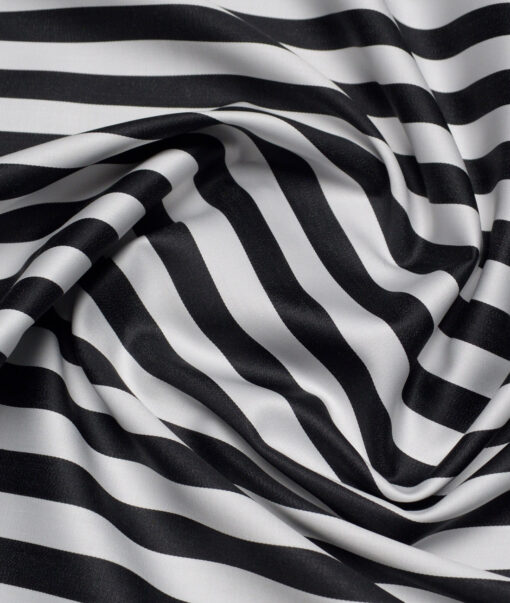 Tessitura Monti  Giza Cotton Striped Shirting Fabric (White & Black)