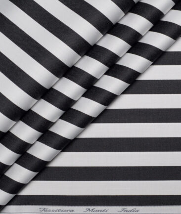 Tessitura Monti  Giza Cotton Striped Shirting Fabric (White & Black)