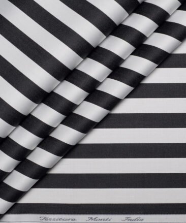 Tessitura Monti  Giza Cotton Striped Shirting Fabric (White & Black)