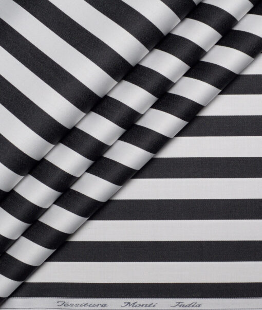Tessitura Monti  Giza Cotton Striped Shirting Fabric (White & Black)