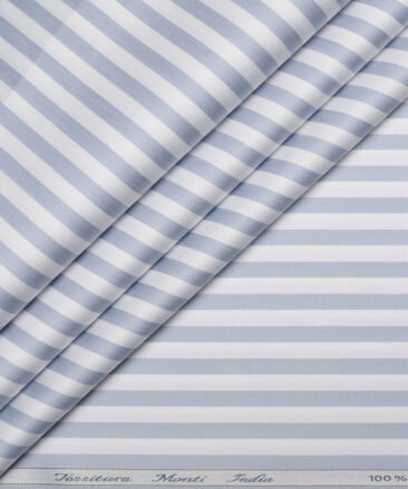 Tessitura Monti 2 Ply 70's Giza Cotton Striped Shirting Fabric (White & Blue)