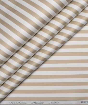Tessitura Monti 2 Ply 70's Giza Cotton Striped Shirting Fabric (White & Brown)