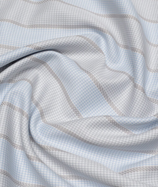 Tessitura Monti  Giza Cotton Striped Shirting Fabric (Grey & Sky Blue)