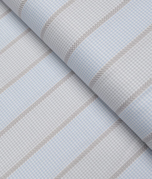 Tessitura Monti  Giza Cotton Striped Shirting Fabric (Grey & Sky Blue)