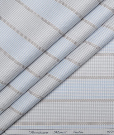 Tessitura Monti  Giza Cotton Striped Shirting Fabric (Grey & Sky Blue)