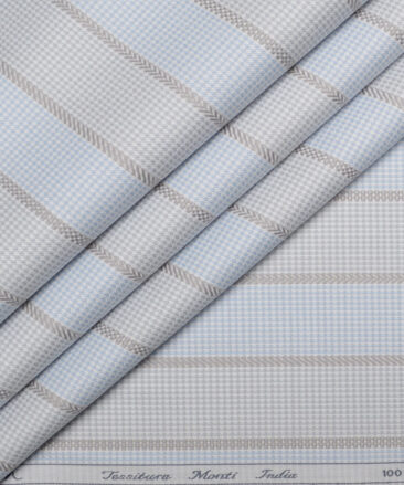 Tessitura Monti  Giza Cotton Striped Shirting Fabric (Grey & Sky Blue)
