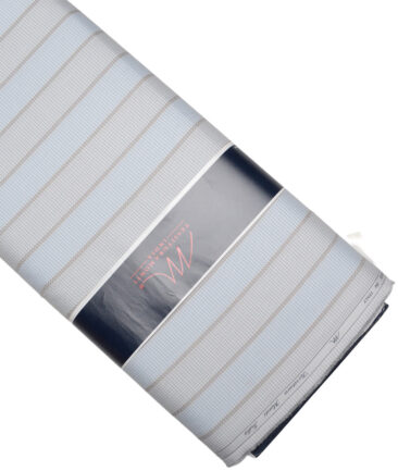 Tessitura Monti  Giza Cotton Striped Shirting Fabric (Grey & Sky Blue)