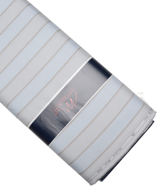 Tessitura Monti  Giza Cotton Striped Shirting Fabric (Grey & Sky Blue)