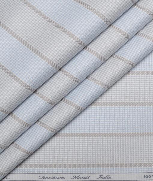 Tessitura Monti  Giza Cotton Striped Shirting Fabric (Grey & Sky Blue)