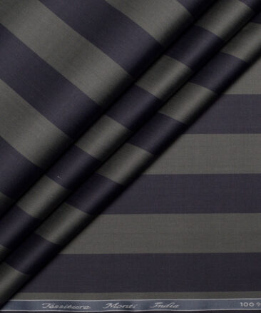 Tessitura Monti 2 Ply 70's Giza Cotton Striped Shirting Fabric (Navy Blue & Green)