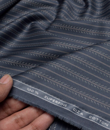 Tessitura Monti  Giza Cotton Striped Shirting Fabric (Dark Blue)