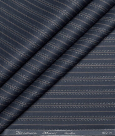Tessitura Monti  Giza Cotton Striped Shirting Fabric (Dark Blue)