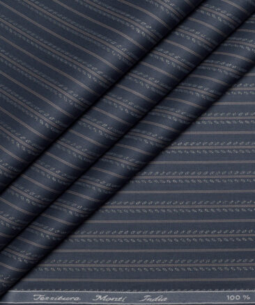 Tessitura Monti  Giza Cotton Striped Shirting Fabric (Dark Blue)