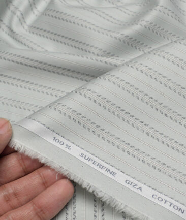 Tessitura Monti  Giza Cotton Striped Shirting Fabric (Light Olive Gren)