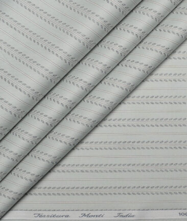 Tessitura Monti  Giza Cotton Striped Shirting Fabric (Light Olive Gren)