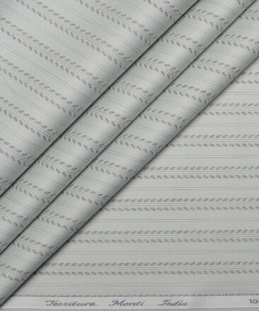 Tessitura Monti  Giza Cotton Striped Shirting Fabric (Light Olive Gren)