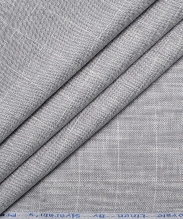 Siyaram's 40 LEA Checks 100% Linen Suiting Fabric (Light Grey)