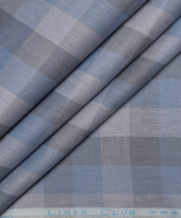 Linen Club 60 LEA European Linen Checks Shirting Fabric (Blue & Grey)