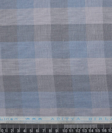 Linen Club 60 LEA European Linen Checks Shirting Fabric (Blue & Grey)