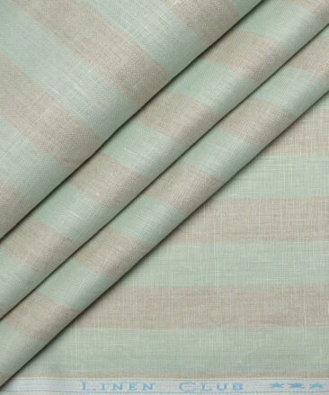 Linen Club 60 LEA European Linen Striped Shirting Fabric (Olive Green & Brown)
