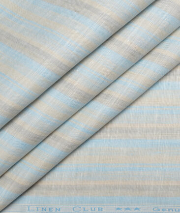 Linen Club 60 LEA European Linen Striped Shirting Fabric (Beige & Arctic Blue)