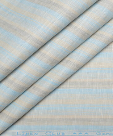 Linen Club 60 LEA European Linen Striped Shirting Fabric (Beige & Arctic Blue)