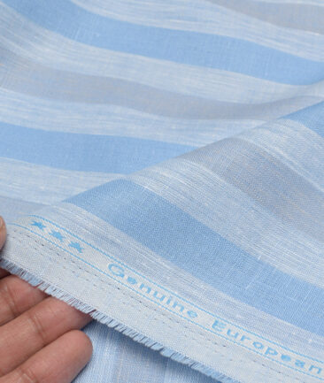 Linen Club 60 LEA European Linen Striped Shirting Fabric (Blue)