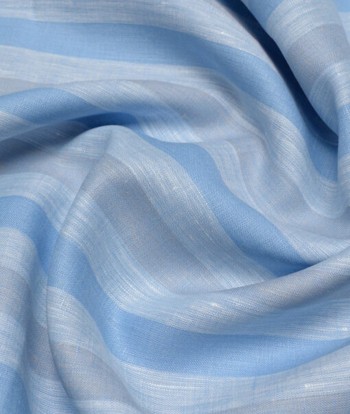 Linen Club 60 LEA European Linen Striped Shirting Fabric (Blue)