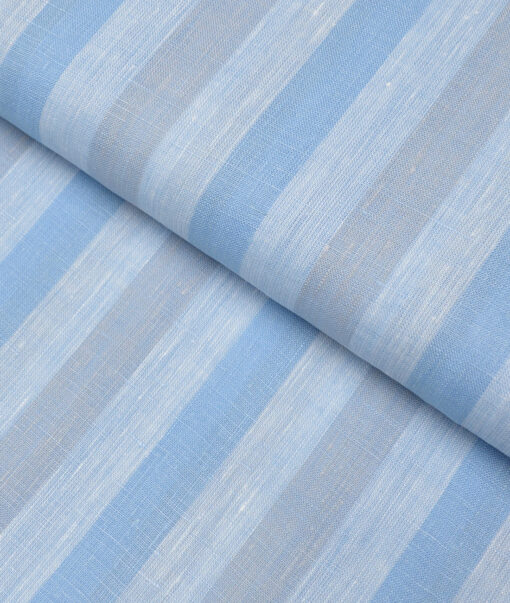 Linen Club 60 LEA European Linen Striped Shirting Fabric (Blue)