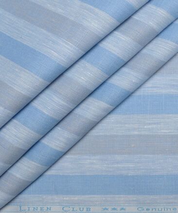 Linen Club 60 LEA European Linen Striped Shirting Fabric (Blue)