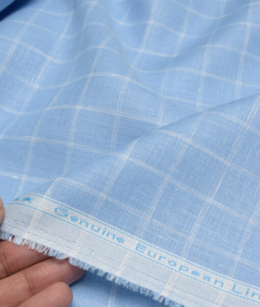 Linen Club 60 LEA European Linen Checks Shirting Fabric (Denim Blue)