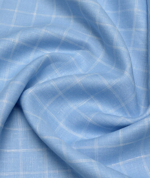 Linen Club 60 LEA European Linen Checks Shirting Fabric (Denim Blue)