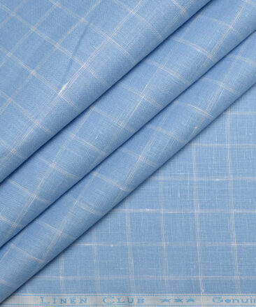 Linen Club 60 LEA European Linen Checks Shirting Fabric (Denim Blue)