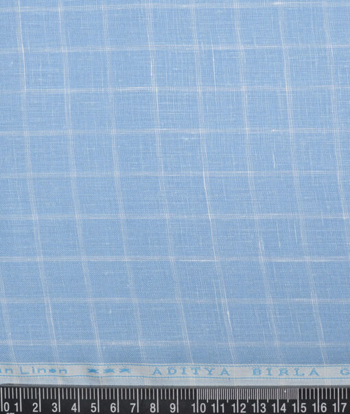 Linen Club 60 LEA European Linen Checks Shirting Fabric (Denim Blue)