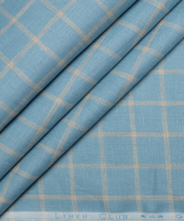 Linen Club 60 LEA European Linen Checks Shirting Fabric (Fountain Blue)