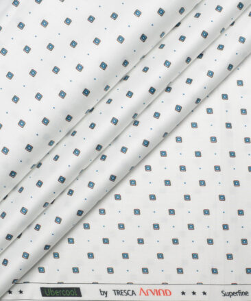 Arvind  Superfine Cotton Printed Shirting Fabric (White & Blue)