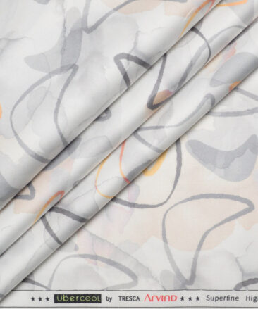 Arvind  Superfine Cotton Printed Shirting Fabric (White & Grey)