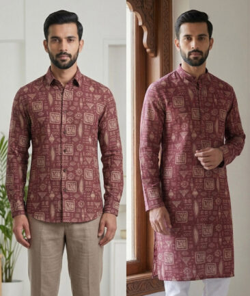 Burgoyne  Irish Linen Printed Shirting Fabric (Maroon) - Image 2