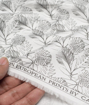 Cadini Italy  Premium Cotton Printed Shirting Fabric (White & Black)